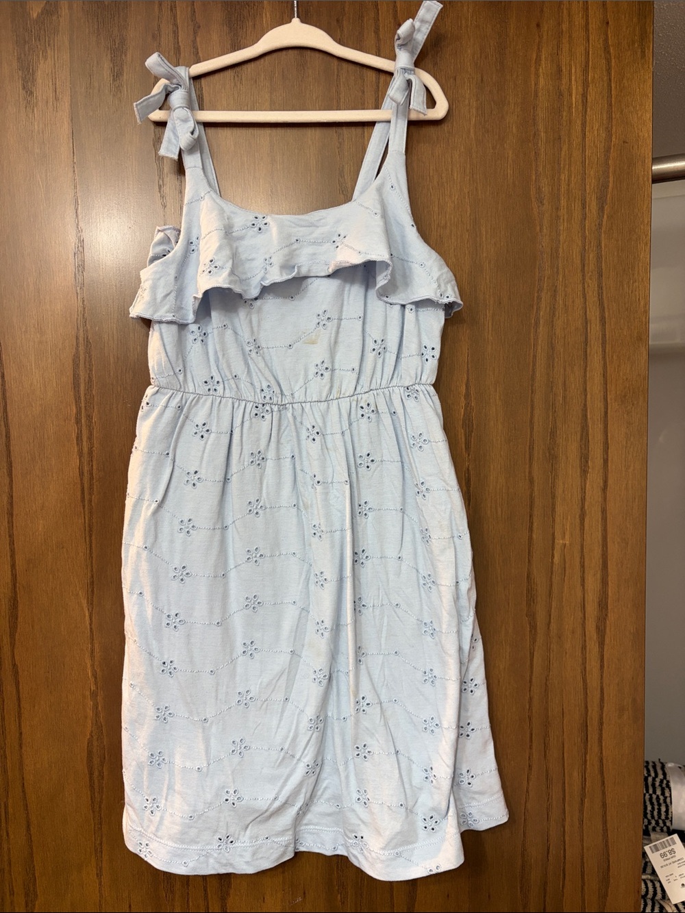 Cat & Jack Light Blue Eyelet Tie-Shoulder Casual Dress